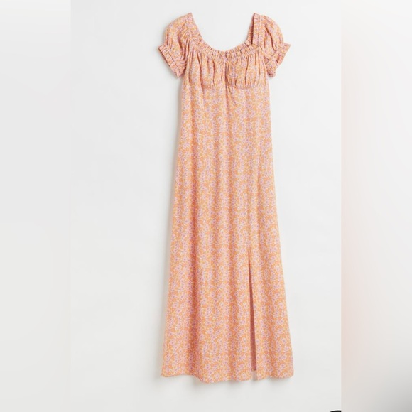 h and m orange floral dress Orange Floral mini summer dress with puff sleeve